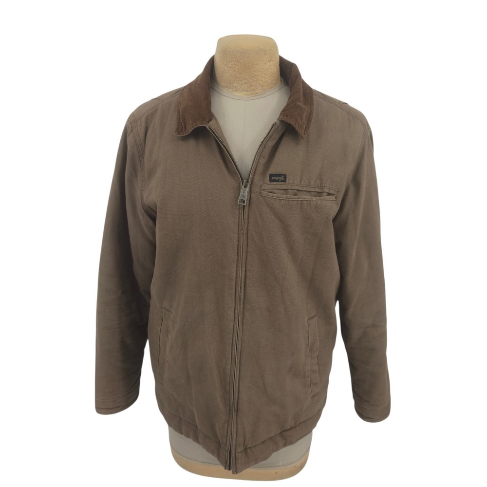 Wrangler Canvas Work Jacket Mens Large Brown Corduroy Collar Quilted Lined